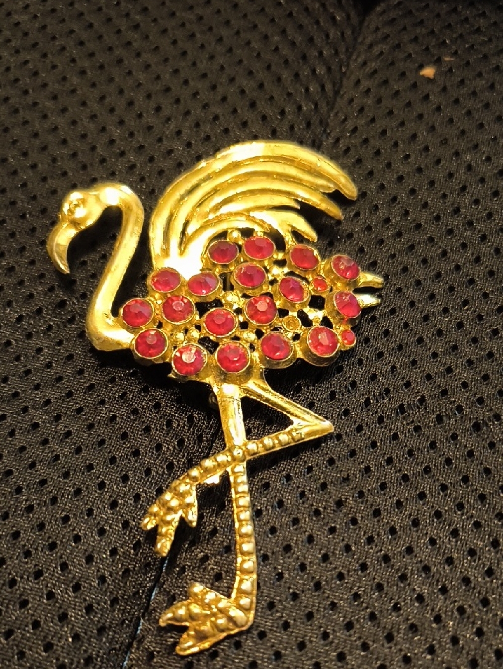 Gold Flamingo Brooch with Pink Crystal Accents - Women Jewelry